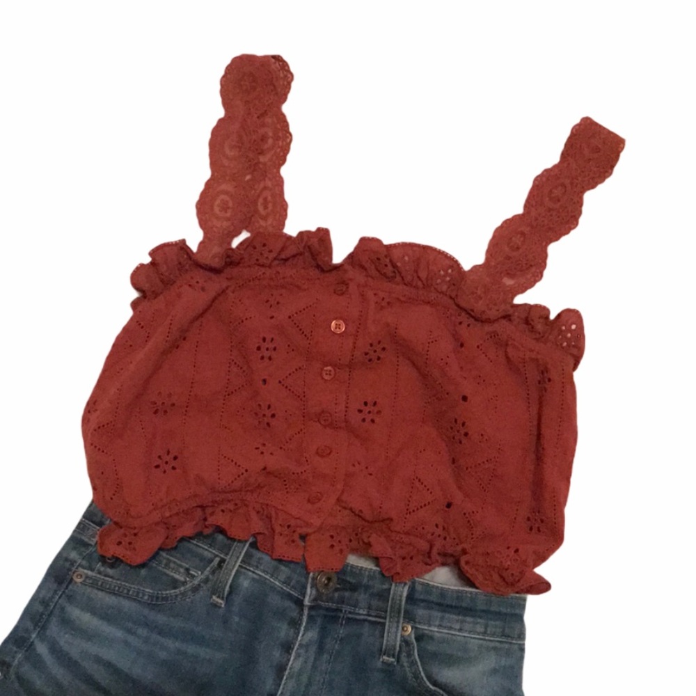 New! Boho eyelet crop top in rust - Picture 13 of 13